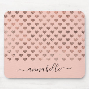 Trendy Blush Pink Rose Gold Hearts Script Naam Muismat