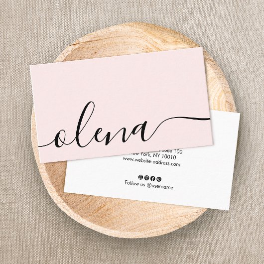 Trendy Blush Pink Script Calligraphy Visitekaartje