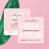 Trendy Blush Pink Verwijs Een Vriend Logo Verwijzi Vierkante Visitekaartje