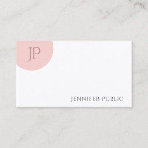 Trendy Blush Pink White Elegant Modern Monogram Visitekaartje