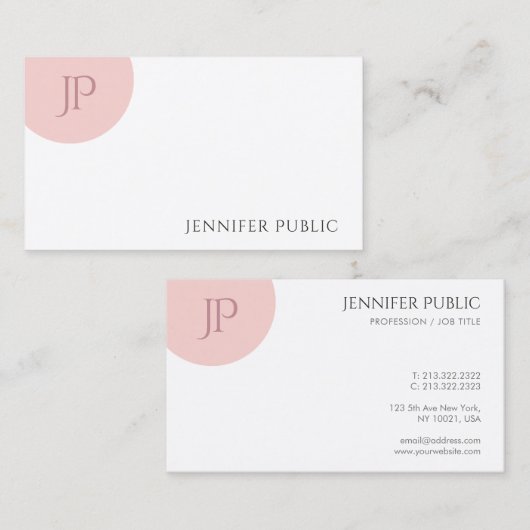 Trendy Blush Pink White Elegant Modern Monogram Visitekaartje (Voorkant / Achterkant)