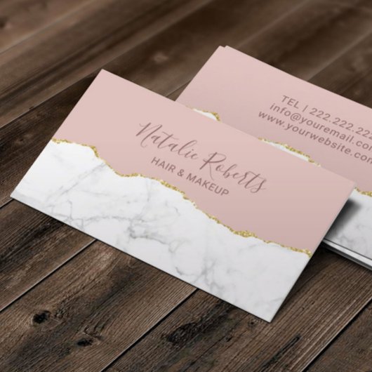 Trendy Blush Roos Gold & Marble Beauty Salon Visitekaartje