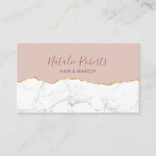 Trendy Blush Roos Gold & Marble Beauty Salon Visitekaartje (Voorkant)