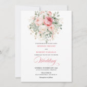 Trendy Blush Rose Gold Floral Wedding Invitation Kaart (Voorkant)