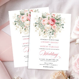 Trendy Blush Rose Gold Floral Wedding Invitation Kaart