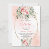 Trendy Blush Roses Gold Baby Shower Invitation Gir Kaart (Voorkant)