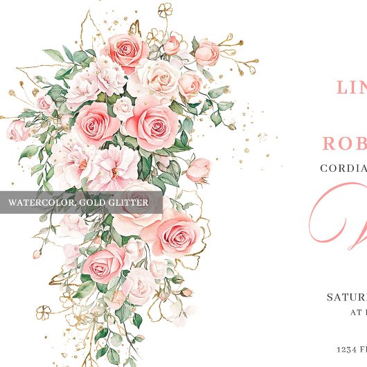 Trendy Blush Roses Greenery Wedding Invitation Kaart