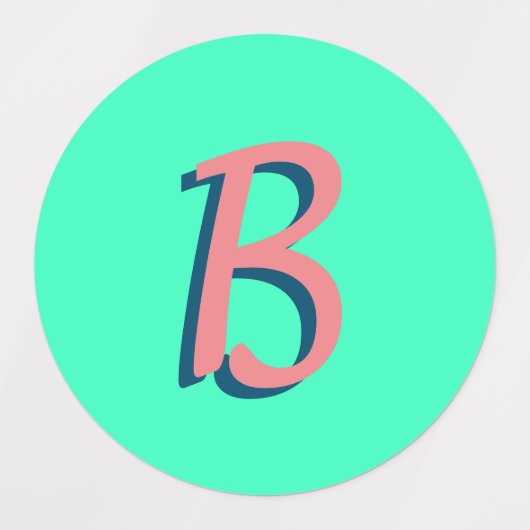 Trendy Blush Roze 3D Tekst Initiaal | Neon Blauwgr Labels (Design 2)