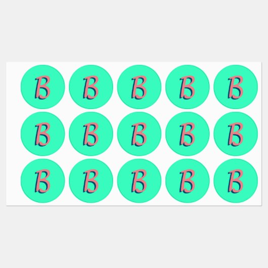 Trendy Blush Roze 3D Tekst Initiaal | Neon Blauwgr Labels (Vel)