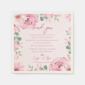 Trendy Blush Roze Bloemen Huwelijk Bedankt Bericht Servet (Voorkant)