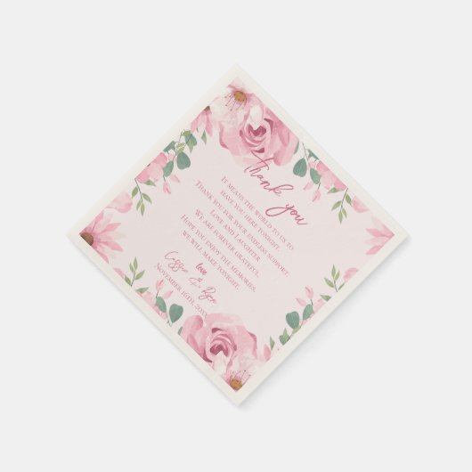 Trendy Blush Roze Bloemen Huwelijk Bedankt Bericht Servet (Hoek)