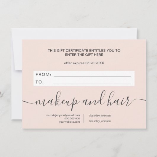 Trendy blush roze cadeaubon (Achterkant)