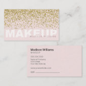 Trendy Blush Roze en Gouden Glitter Make-up Visitekaartje (Voorkant / Achterkant)