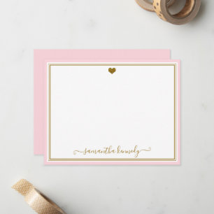 Trendy Blush Roze En Gouden Hart Aangepaste Naam Notitiekaartje