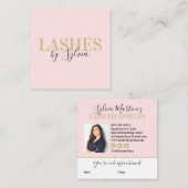 Trendy blush roze en gouden wimpers chique script  vierkante visitekaartje (Voorkant / Achterkant)