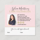 Trendy blush roze en gouden wimpers chique script  vierkante visitekaartje (Achterkant)