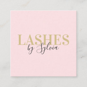 Trendy blush roze en gouden wimpers chique script  vierkante visitekaartje