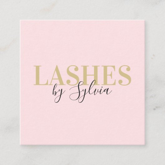 Trendy blush roze en gouden wimpers chique script  vierkante visitekaartje (Voorkant)