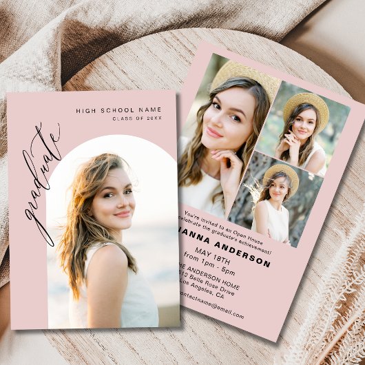 Trendy Blush Roze Foto Afstudeerfeest Kaart
