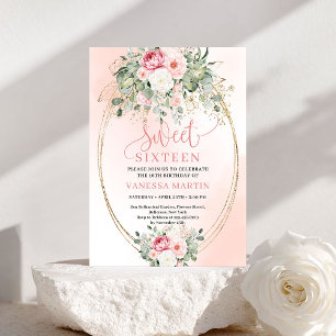 Trendy Blush Roze Goud Sweet Sixteen Uitnodiging
