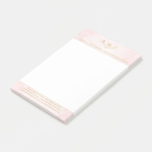 Trendy Blush Roze & Gouden folie Monogram krans Post-it® Notes (Schuin)