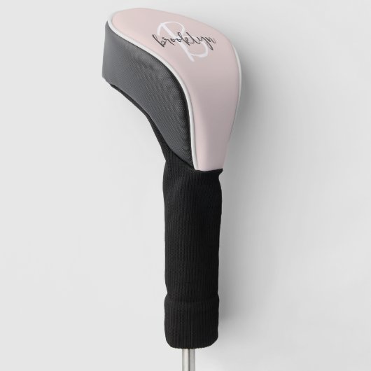 Trendy Blush Roze Grijs Script Monogram Golfheadcover (Schuin)