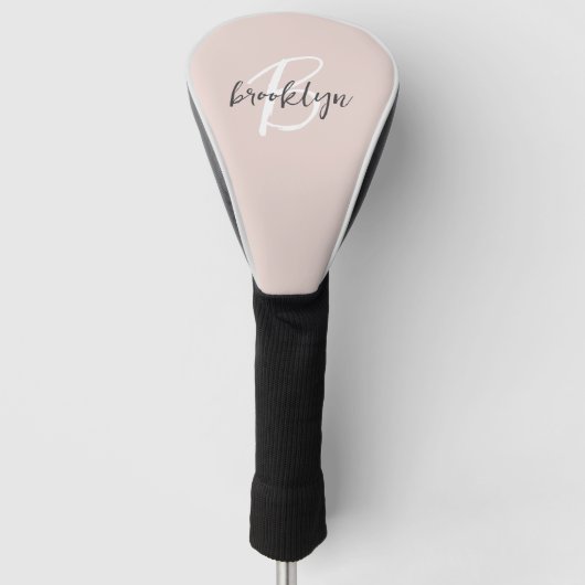 Trendy Blush Roze Grijs Script Monogram Golfheadcover (Voorkant)
