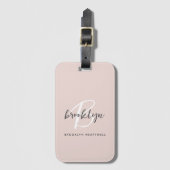 Trendy Blush Roze Grijs Script Monogram Naam Bagagelabel (Voorkant (verticaal))