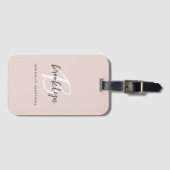 Trendy Blush Roze Grijs Script Monogram Naam Bagagelabel (Voorkant (horizontaal))