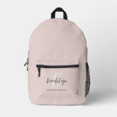 Trendy Blush Roze Grijs Script Monogram Naam Bedrukte Rugzak (Voorkant)