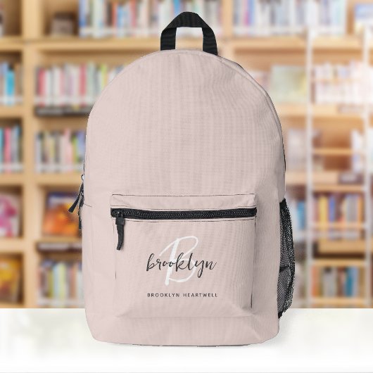 Trendy Blush Roze Grijs Script Monogram Naam Bedrukte Rugzak