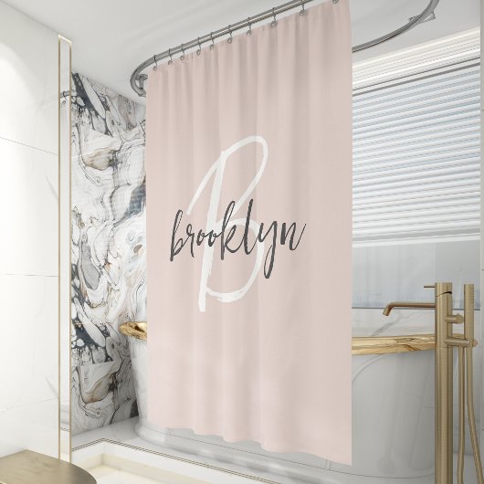 Trendy Blush Roze Grijs Script Monogram Naam Douchegordijn