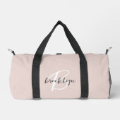 Trendy Blush Roze Grijs Script Monogram Naam Plunjezak (Voorkant)