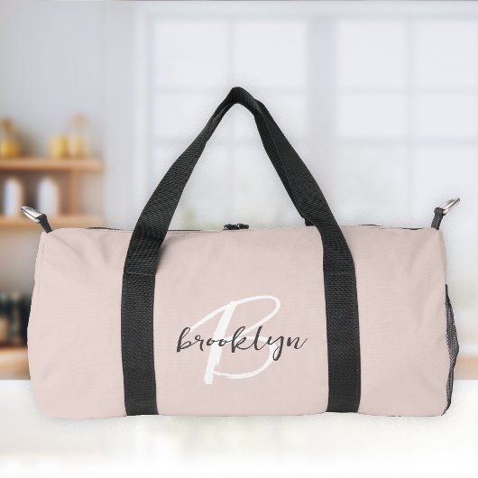 Trendy Blush Roze Grijs Script Monogram Naam Plunjezak