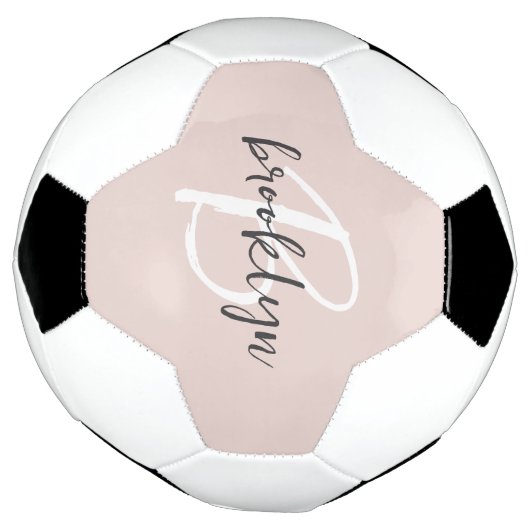 Trendy Blush Roze Grijs Script Monogram Naam Voetbal (Gedraaid)