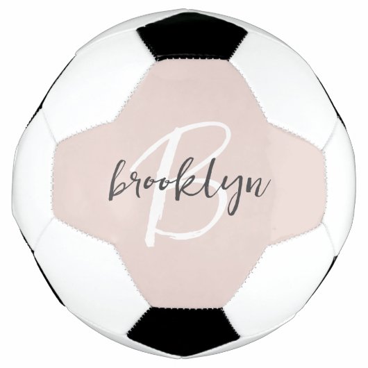 Trendy Blush Roze Grijs Script Monogram Naam Voetbal (Voorkant)
