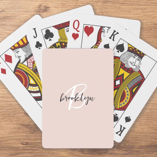 Trendy Blush Roze Grijs Script Monogram Pokerkaarten