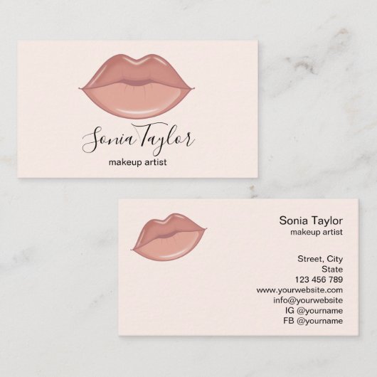 Trendy Blush Roze Lippen Make-up Artist Beauty Sal Visitekaartje (Voorkant / Achterkant)