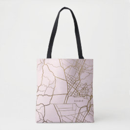 Trendy Blush Roze met Gouden Landkaart en Naam Tote Bag