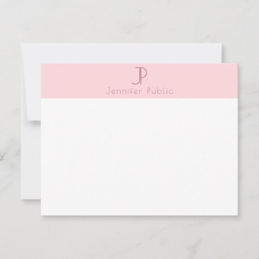Trendy Blush Roze Monogram Elegant Eenvoudig Ontwe Notitiekaartje (Voorkant)