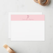 Trendy Blush Roze Monogram Elegant Eenvoudig Ontwe Notitiekaartje (Voorkant / Achterkant in situ)
