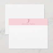 Trendy Blush Roze Monogram Elegant Eenvoudig Ontwe Notitiekaartje (Voorkant / Achterkant)