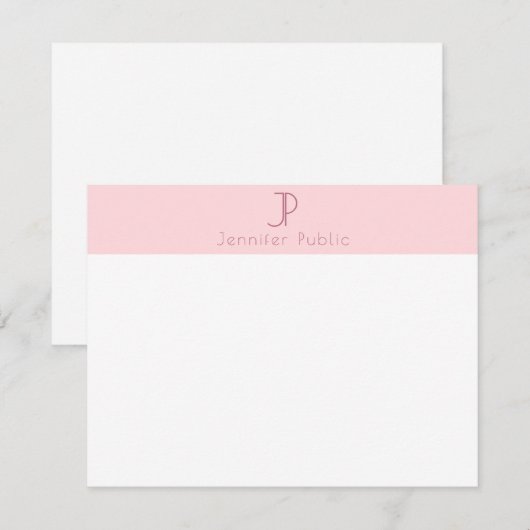Trendy Blush Roze Monogram Elegant Eenvoudig Ontwe Notitiekaartje (Voorkant / Achterkant)