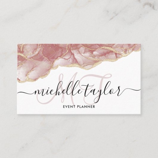 Trendy Blush roze Monogram Make-up Haarsalon Visitekaartje (Voorkant)