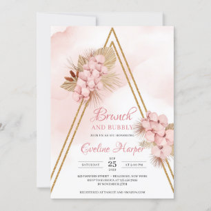 Trendy Blush Roze Orchidee Gedroogde Palm Brunch Kaart