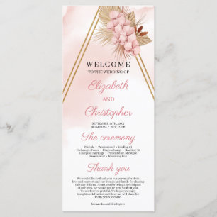 Trendy Blush Roze Orchidee Gedroogde Palm Gouden B Programmakaart
