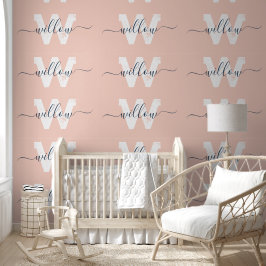 Trendy Blush Roze Script Typografie Monogram Meisj Behang