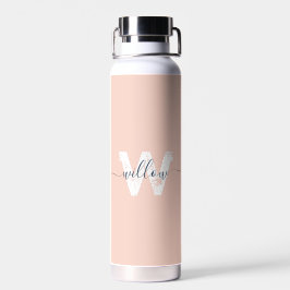 Trendy Blush Roze Script Typografie Monogram Waterfles