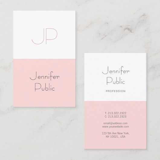 Trendy Blush Roze, stijlvol monogram, stijlvol en  Visitekaartje (Voorkant / Achterkant)