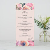 Trendy Blush Roze Waterverf Bruiloft Diner Menu (Staand voorkant)